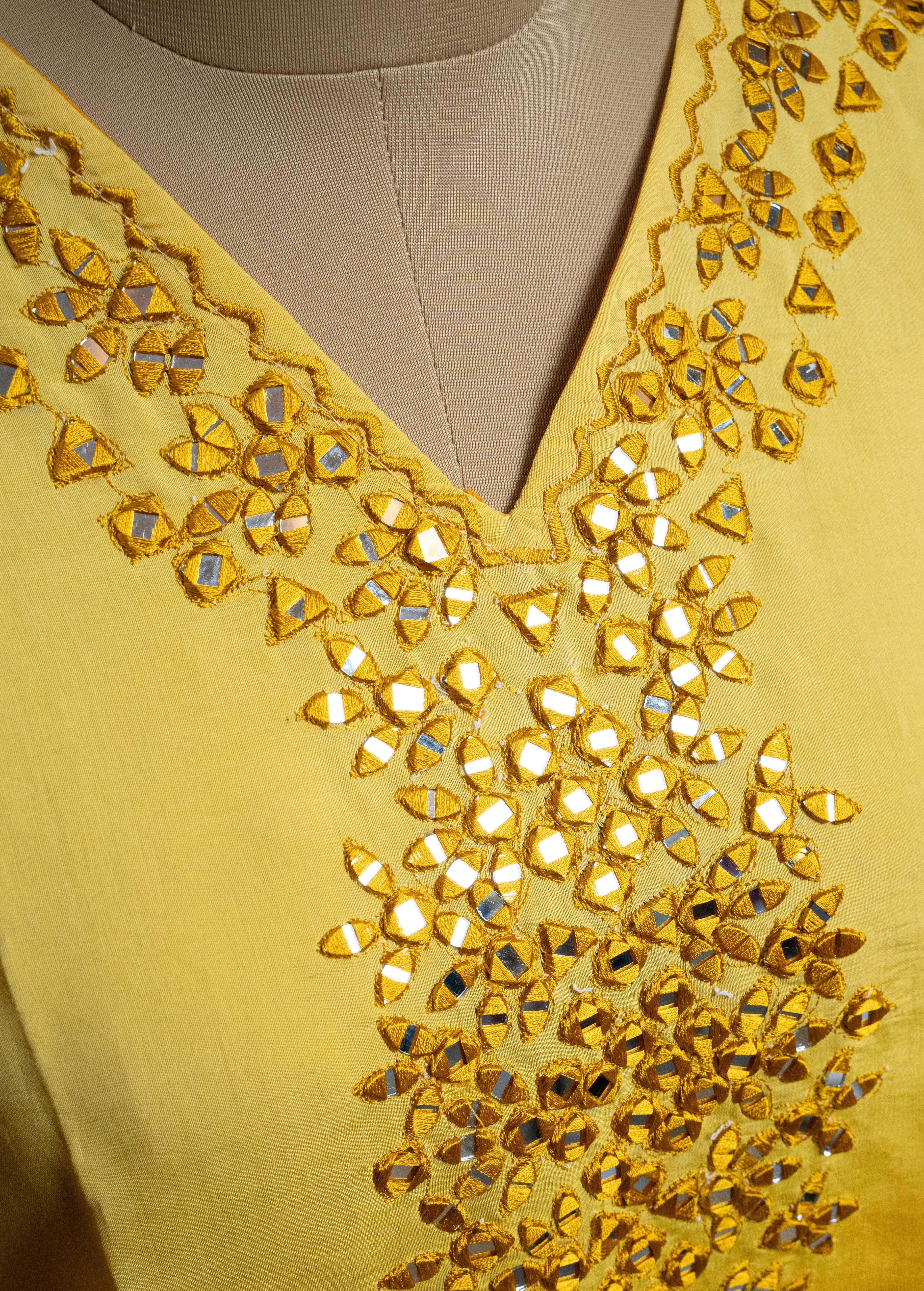 Yellow Ombre Shade  Kaftan Kurta Set With Tassels & Yoke Mirror Work