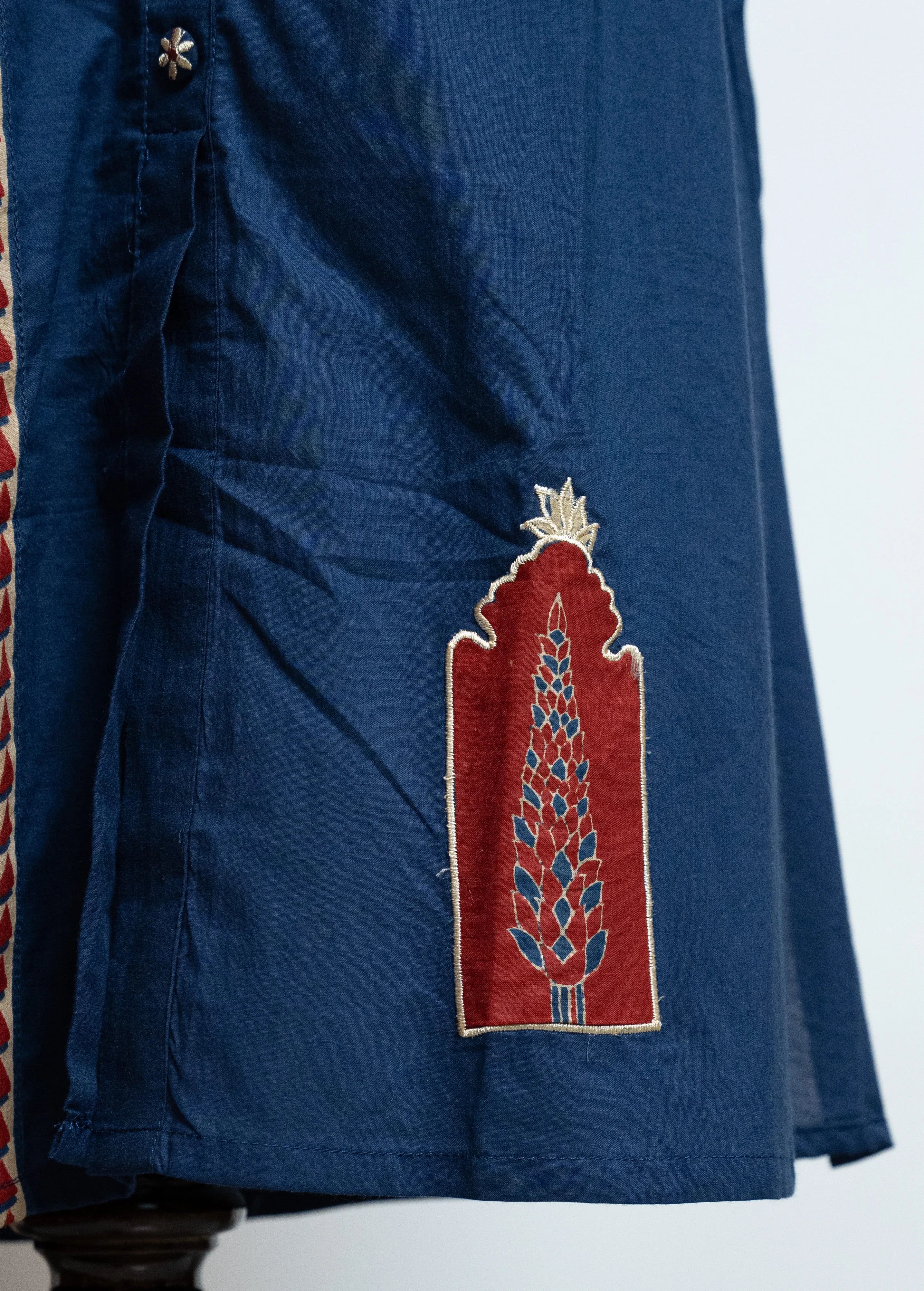 Blue Cotton Shirt-Style Kurta Co-ord Set with Geometric Border Print