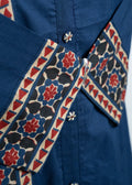 Blue Cotton Shirt-Style Kurta Co-ord Set with Geometric Border Print
