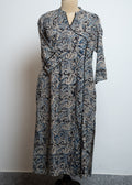 ETHNIC GEOMETRIC PRINTED NOTCHED NECK SEQUINNED COTTON STRAIGHT KURTA