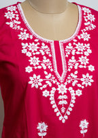 ETHNIC GEOMETRIC PRINTED NOTCHED NECK SEQUINNED COTTON STRAIGHT KURTA