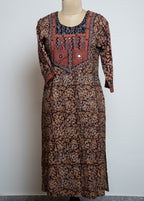 ETHNIC GEOMETRIC PRINTED NOTCHED NECK SEQUINNED COTTON STRAIGHT KURTA