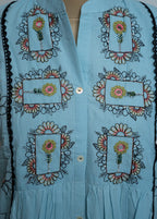 SKY BLUE EMBROIDERED WITH LACE WORK DETAILING CO-ORD SET