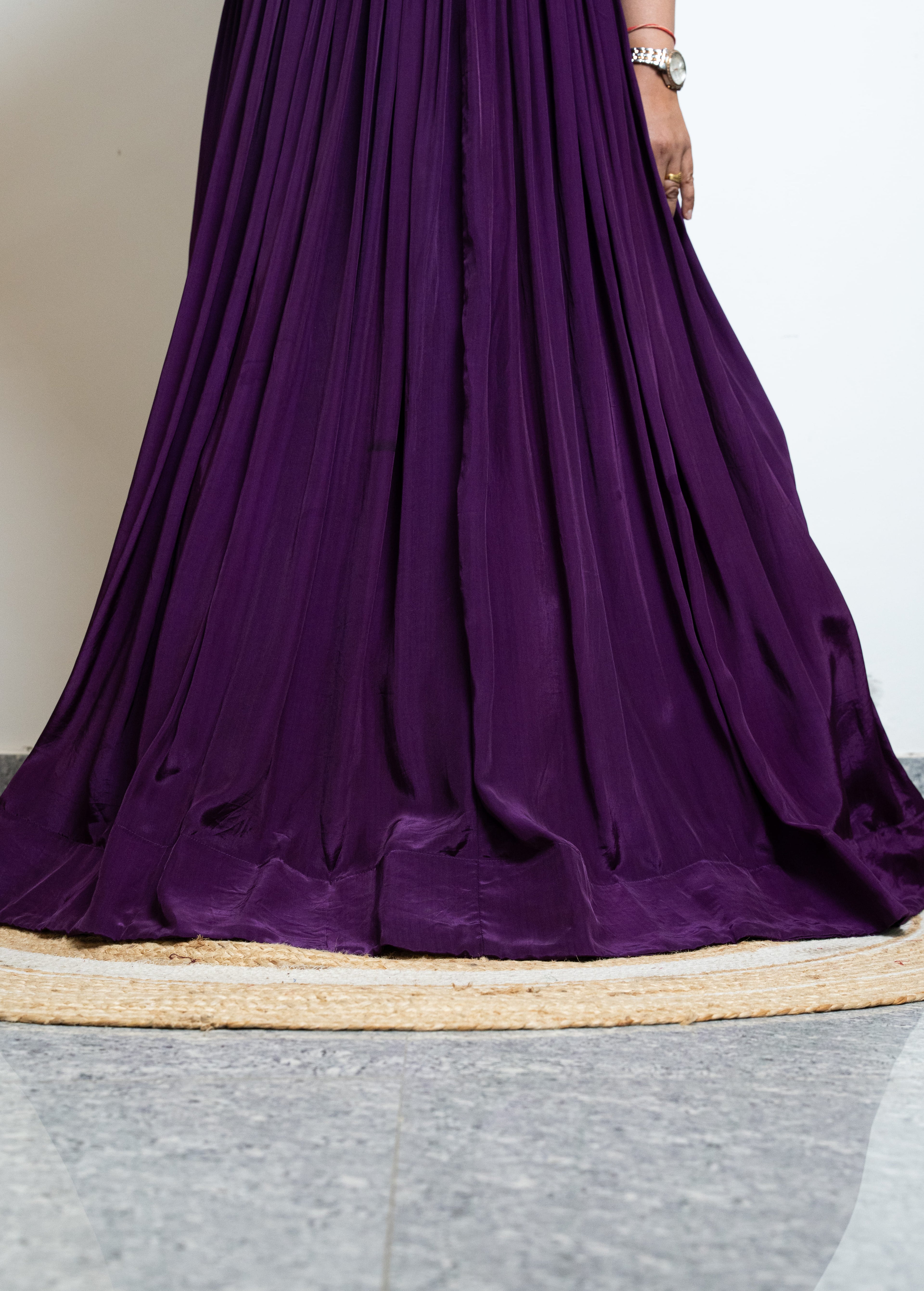 ROYAL PLUM EMBROIDERED CAPE GOWN WITH HEAVY DABKA WORK (DEEP PURPLE)
