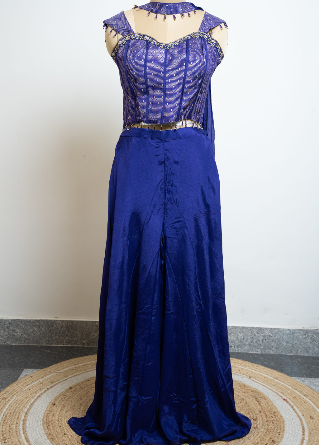 COBALT PURPLE BROCADE EMBELLISHED TOP WITH PLAZZO SET