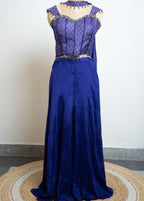 COBALT PURPLE BROCADE EMBELLISHED TOP WITH PLAZZO SET