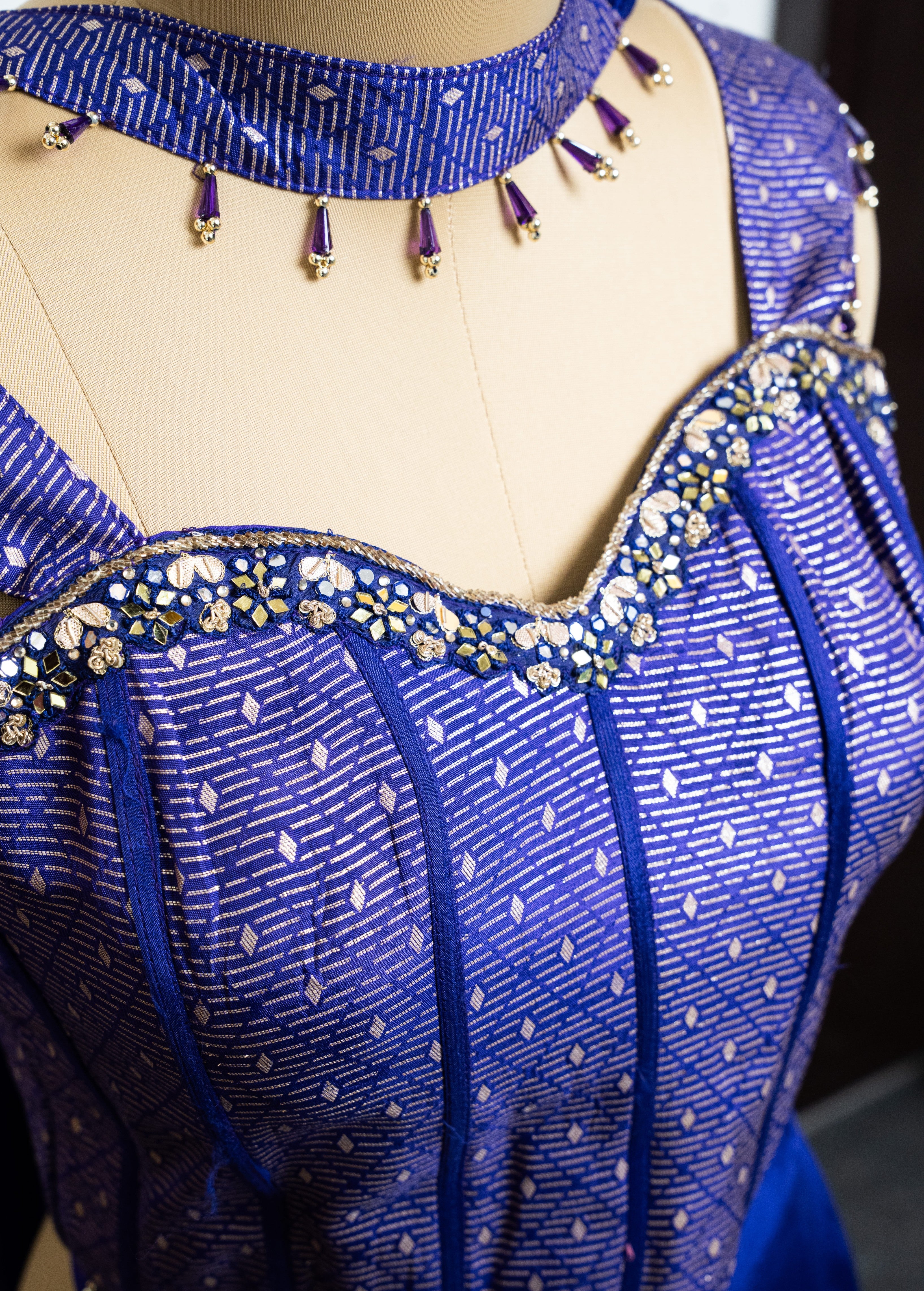 COBALT PURPLE BROCADE EMBELLISHED TOP WITH PLAZZO SET