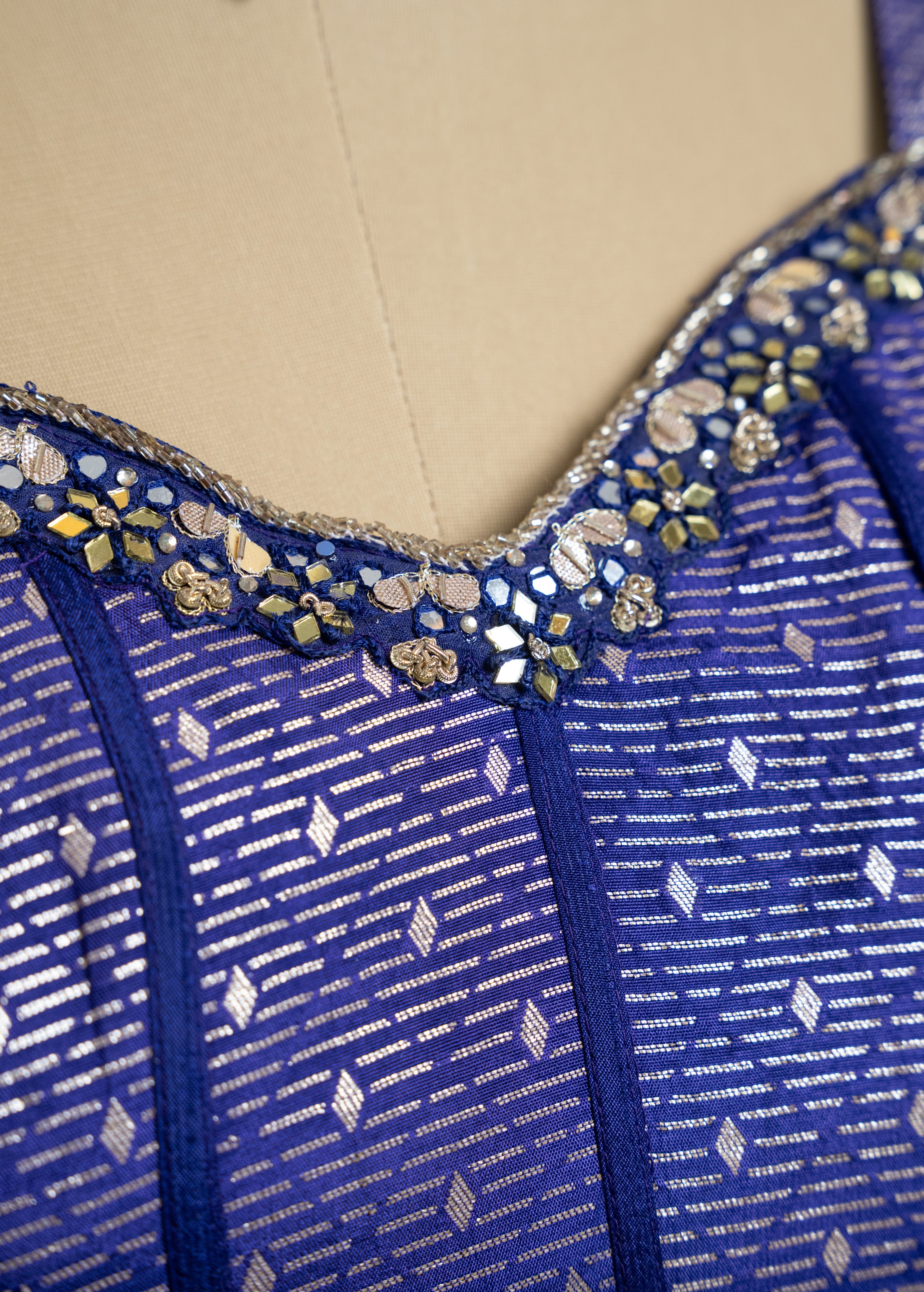 COBALT PURPLE BROCADE EMBELLISHED TOP WITH PLAZZO SET