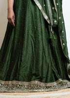 Mehendi Green Silk Pre-Draped Lehenga Saree Set with Gota Patti Blouse & Sequin Buti"