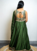 Mehendi Green Silk Pre-Draped Lehenga Saree Set with Gota Patti Blouse & Sequin Buti"