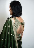 Mehendi Green Silk Pre-Draped Lehenga Saree Set with Gota Patti Blouse & Sequin Buti"