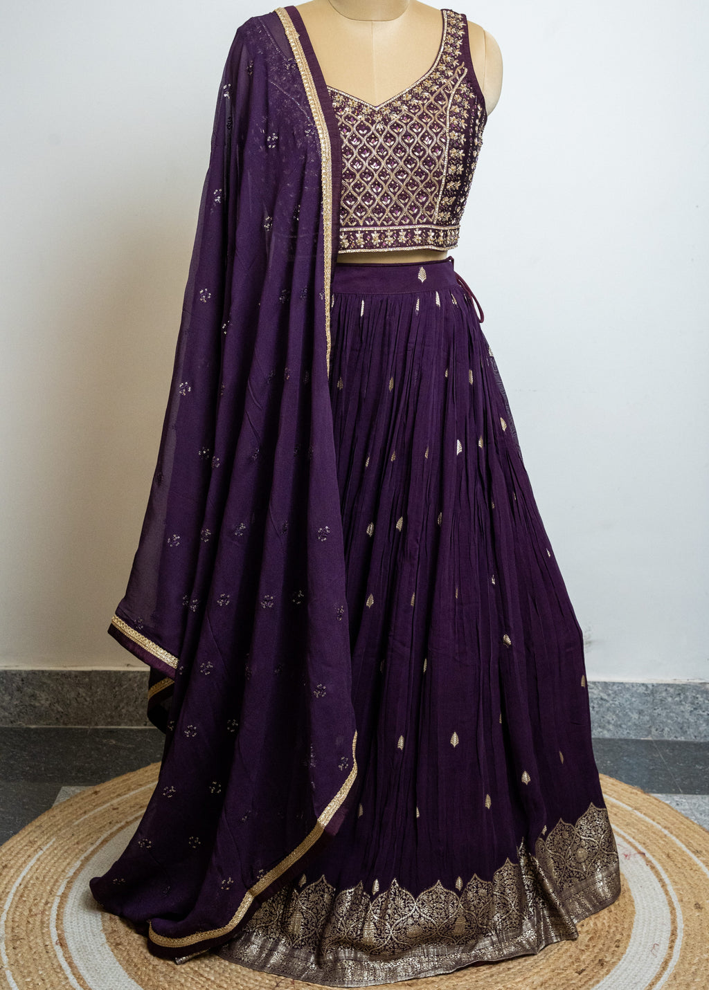 ROYAL DEEP PURPLE EMBROIDERED  LEHENGA SET
