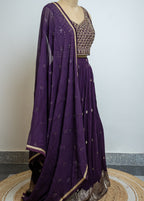 ROYAL DEEP PURPLE EMBROIDERED  LEHENGA SET