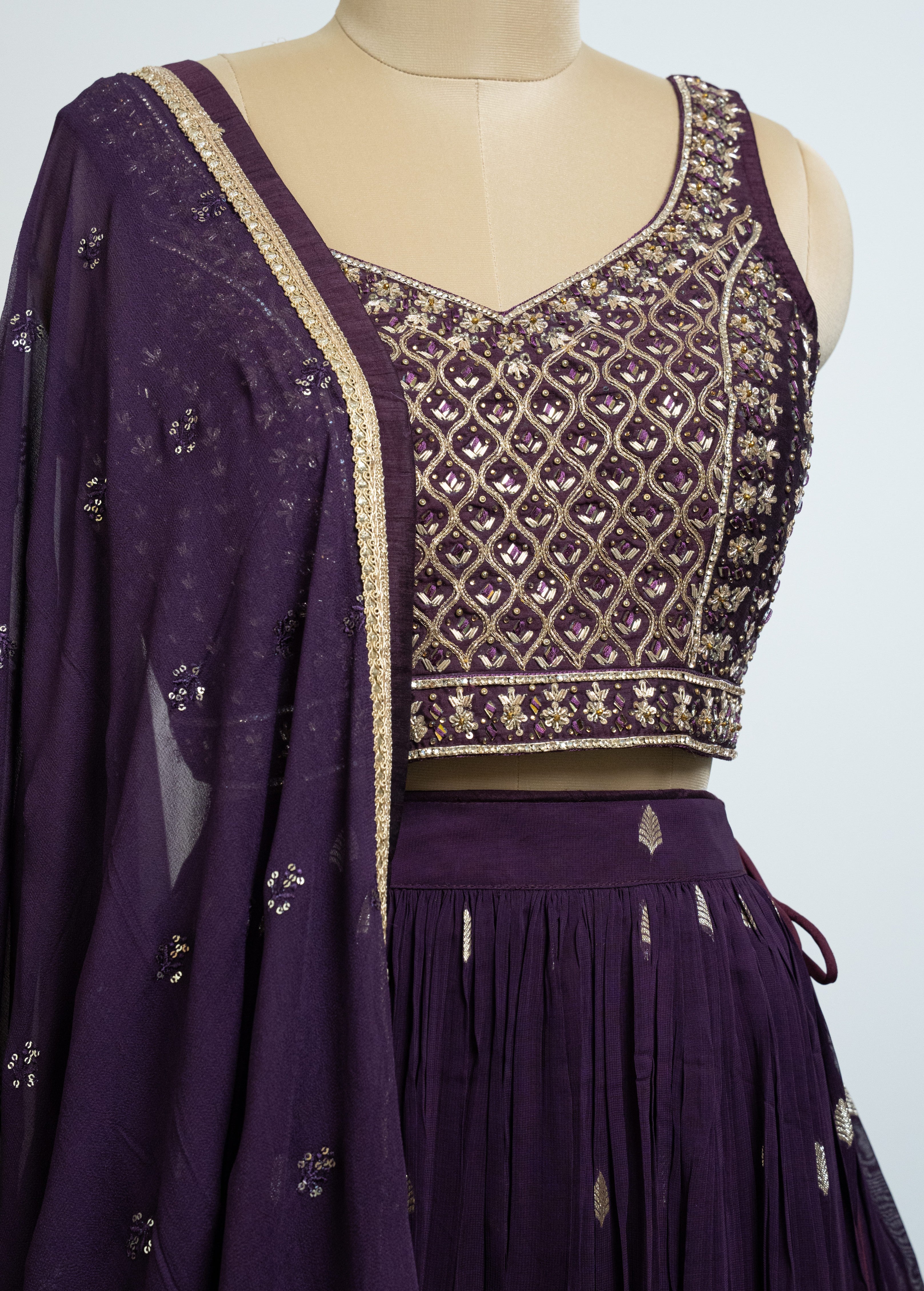 ROYAL DEEP PURPLE EMBROIDERED  LEHENGA SET