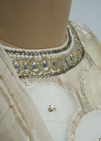 GOLDEN OFF WHITE  BROCADE EMBELLISHED MIRROR WORK TOP WITH PLAZZO SET