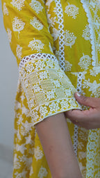 Yellow Anarkali Kurti for Women With Mirror Work